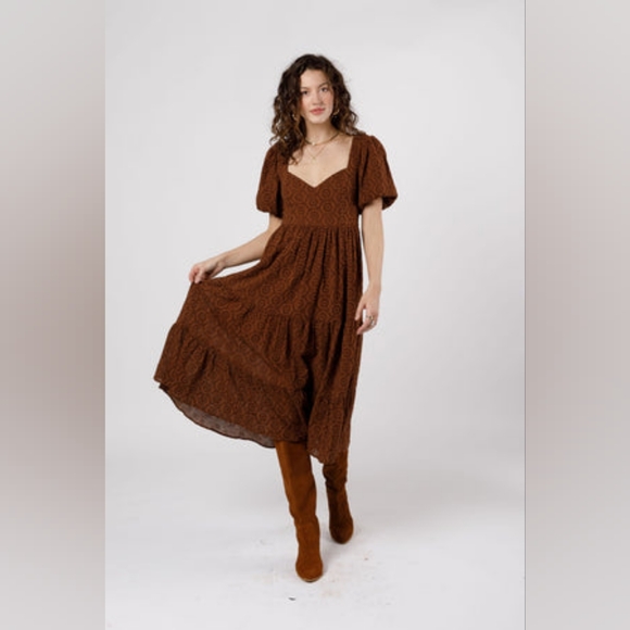 Band of the Free Sierra Walnut Brown Eyelet Midi Dress XS NWT - Picture 5 of 6